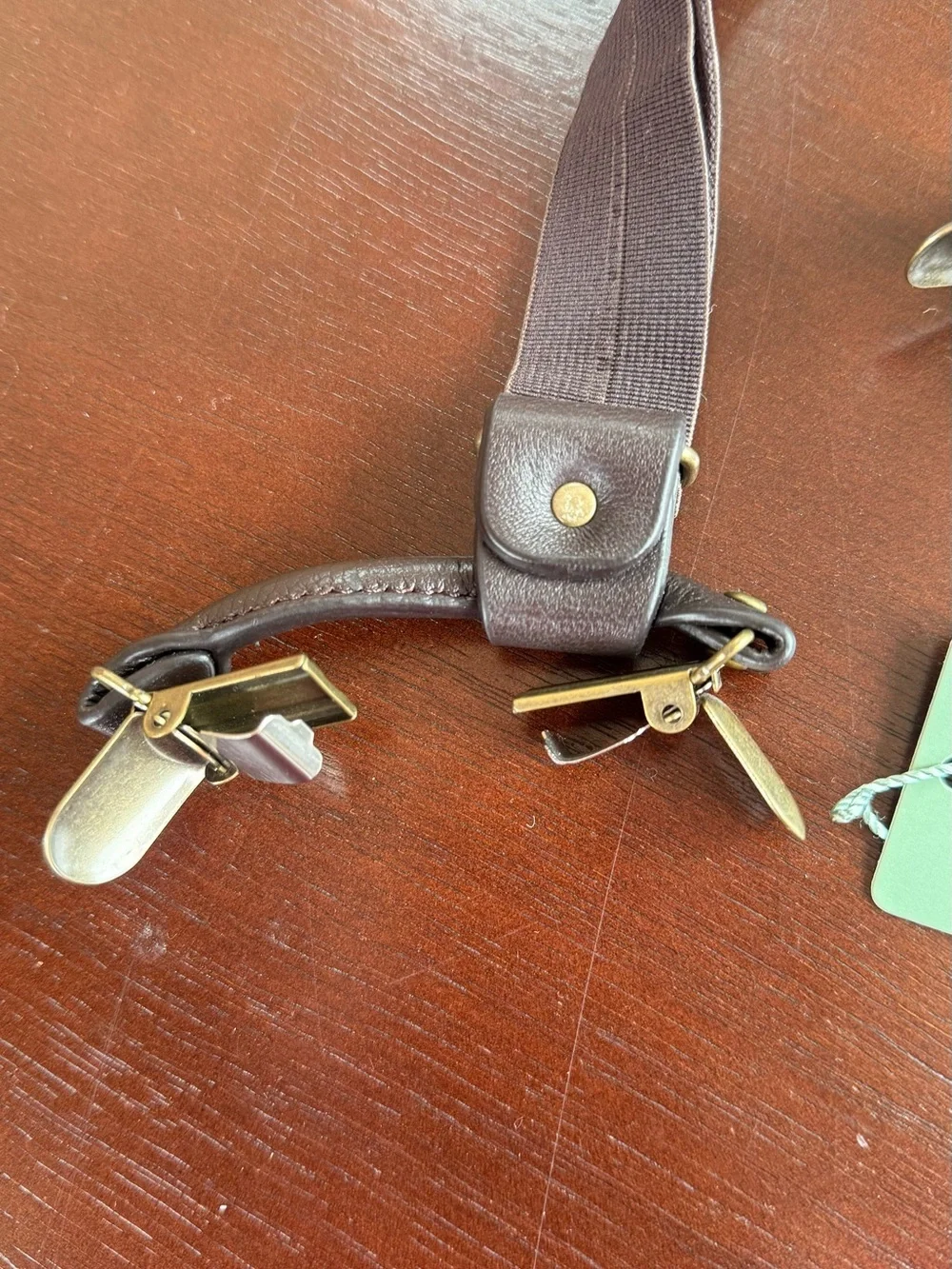 Hoss Women’s Brown Leather-Trim Suspenders with Metal Clips